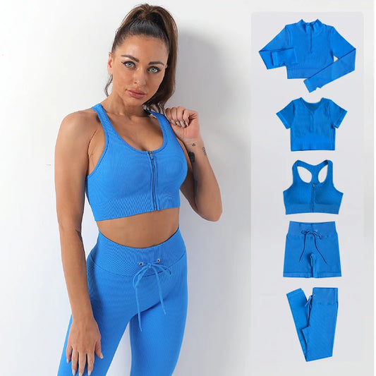 2/3/5PC Women's tracksuit Seamless Yoga Set Workout Sportswear Gym Clothing Drawstring High Waist Leggings Fitness Sports Suits