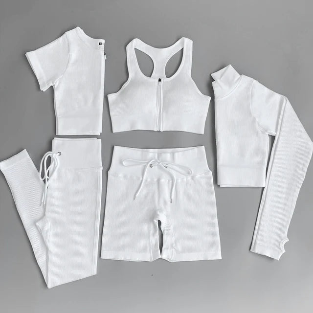 2/3/5PC Women's tracksuit Seamless Yoga Set Workout Sportswear Gym Clothing Drawstring High Waist  Leggings Fitness Sports Suits